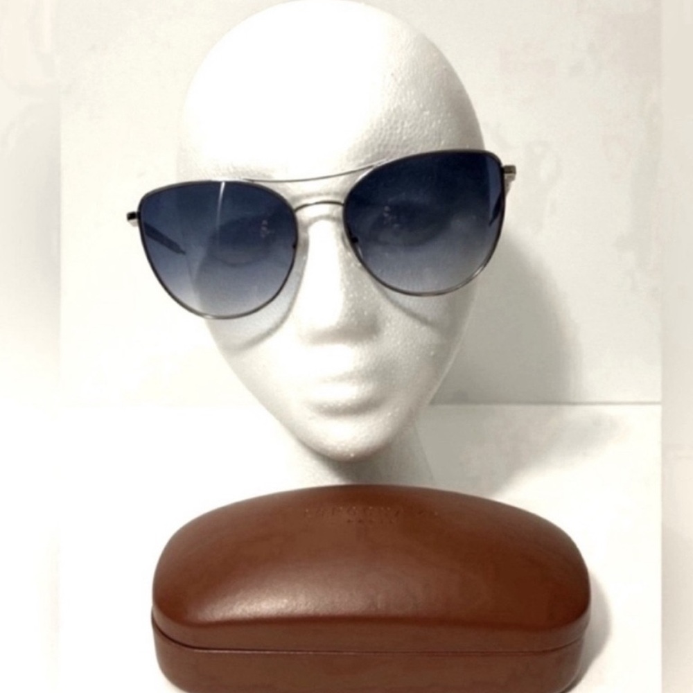 New Longchamp Paris Cat Eye Aviator Sunglasses Silver Frame Blue Lens With Case